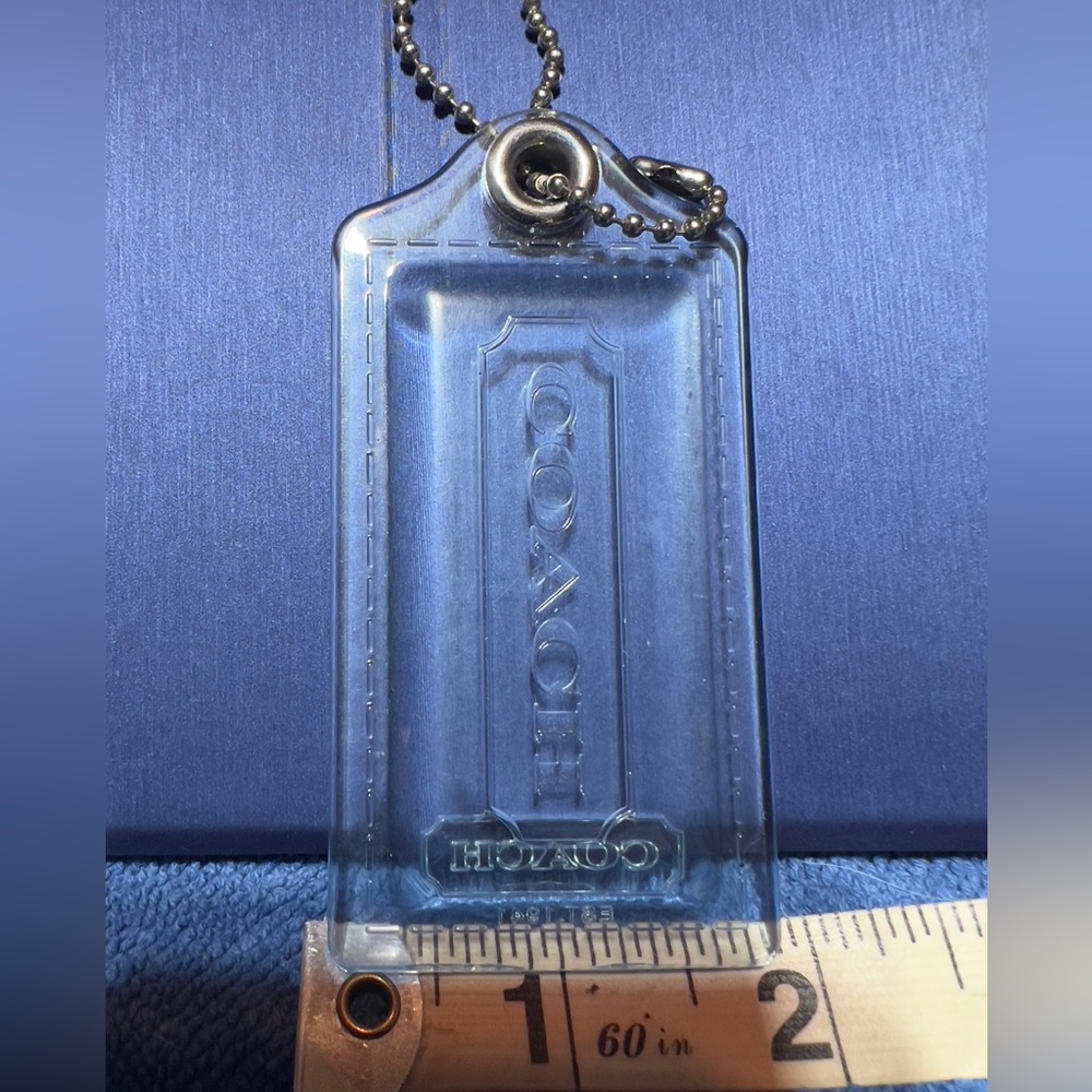 COACH KEY FOB BAG CHARM CLEAR SEE THROUGH KEYCHAIN HANGTAG 3” Long x 1.5” W